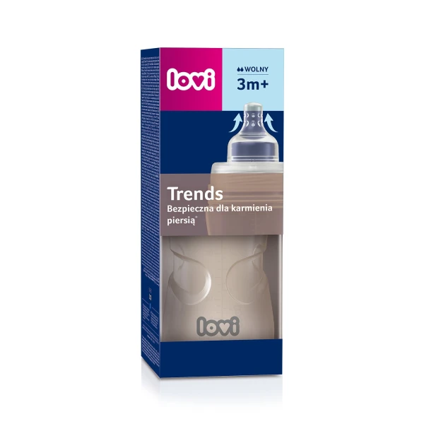 Lovi Trends, butelka ze smoczkiem dynamicznym, Beige, od 3 miesiąca, 240 ml