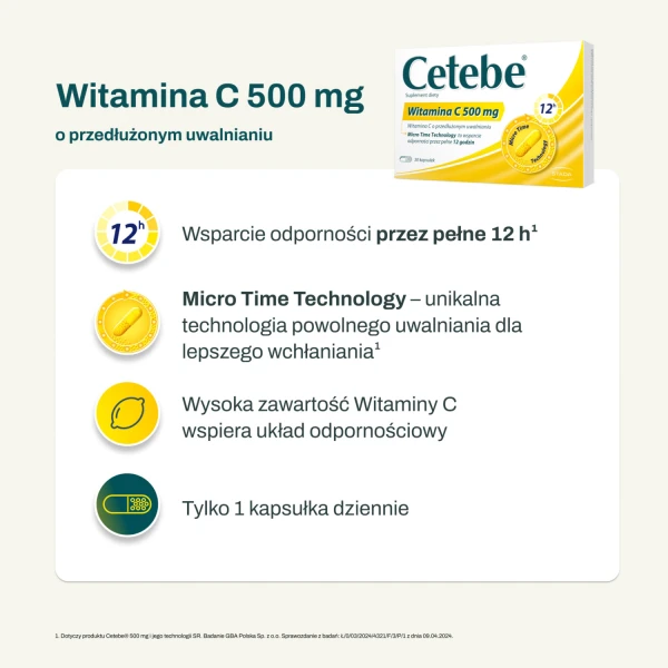 Cetebe Witamina C 500 mg, 30 kapsułek