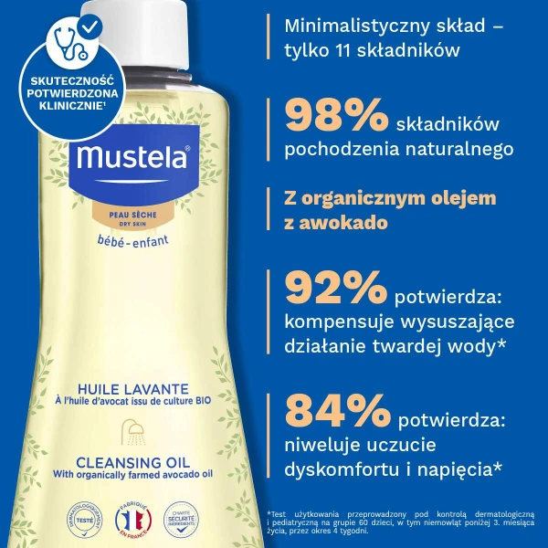 Mustela Bebe Enfant, olejek myjący, od urodzenia, skóra sucha, 500 ml