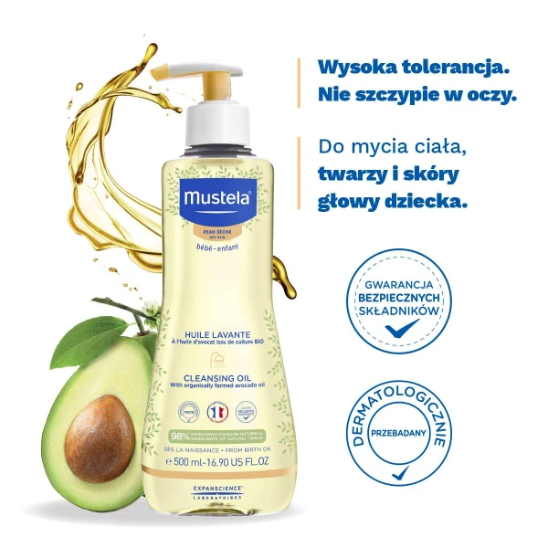 Mustela Bebe Enfant, olejek myjący, od urodzenia, skóra sucha, 500 ml
