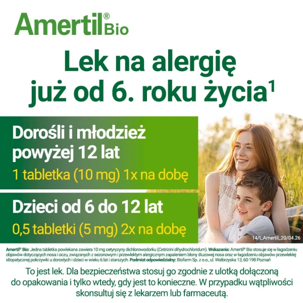 Amertil Bio 10 mg, na alergię, 20 tabletek powlekanych
