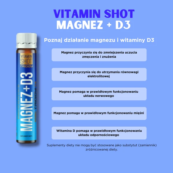 Triggy VitaminShot Magnez+D3, shot o smaku poziomki, 25 ml
