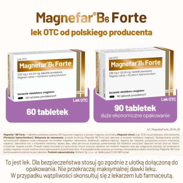 Magnefar B6 Forte, 90 tabletek powlekanych