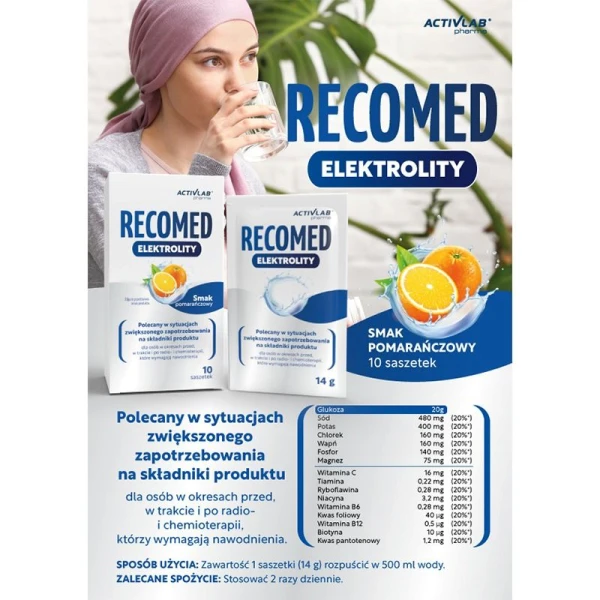 Activlab Pharma RecoMed Elektrolity, smak pomarańczowy, 14 g x 10 saszetek