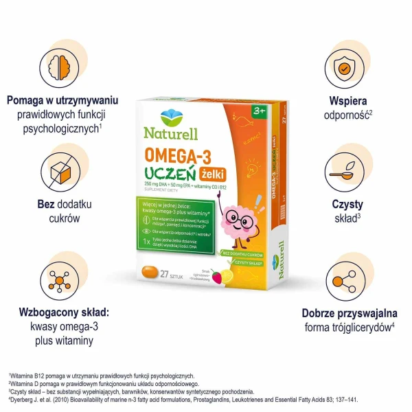 Naturell Omega-3 Uczeń, żelki, od 3 lat, 27 sztuk