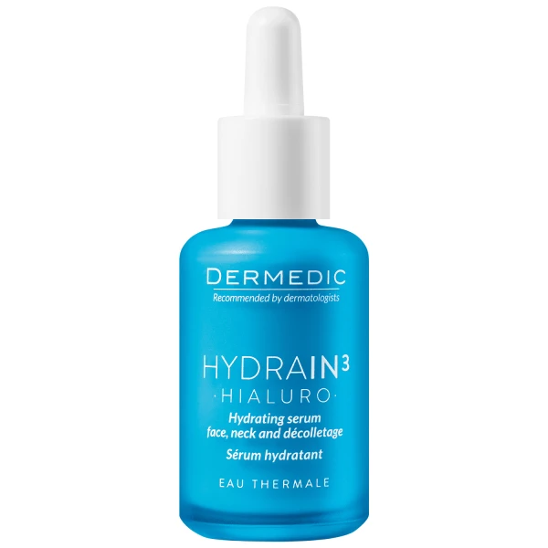 Zestaw Dermedic 3 Hydrain, Serum nawadniające 30 ml + Krem dogłębnie nawilżający 15 ml + Kosmetyczka