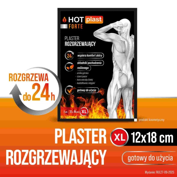 Hot Plast Forte, plaster rozgrzewający, rozmiar XL, 12 cm x 18 cm, 1 sztuka
