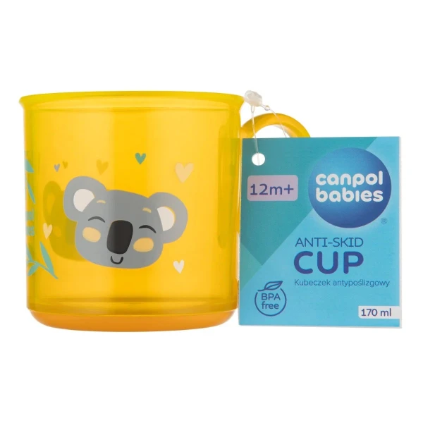 Canpol Babies, kubek antypoślizgowy z uchem, Exotic Animals, żółty, od 12 miesiąca, 170 ml