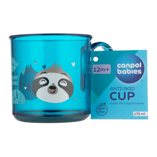 Canpol Babies, kubek antypoślizgowy z uchem, Exotic Animals, turkusowy, od 12 miesiąca, 170 ml