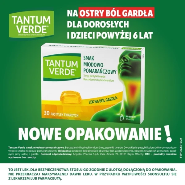 Tantum Verde 3 mg, smak miodowo-pomarańczowy, 30 pastylek twardych