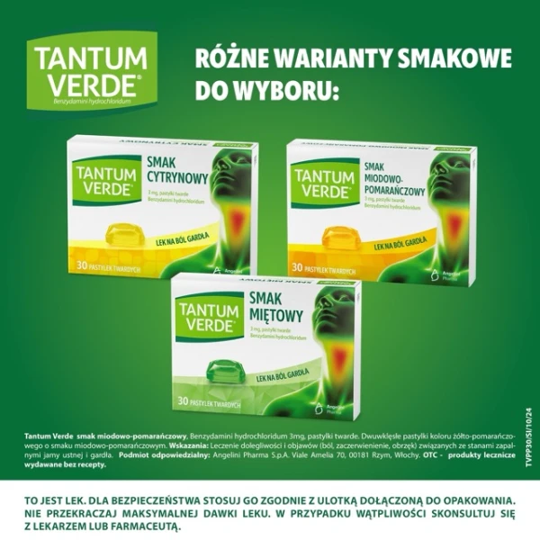 Tantum Verde 3 mg, smak miodowo-pomarańczowy, 30 pastylek twardych