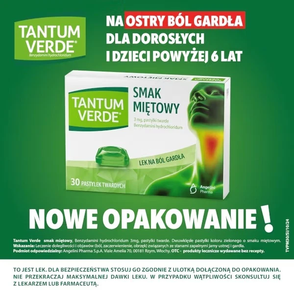 Tantum Verde 3 mg, smak miętowy, 30 pastylek twardych