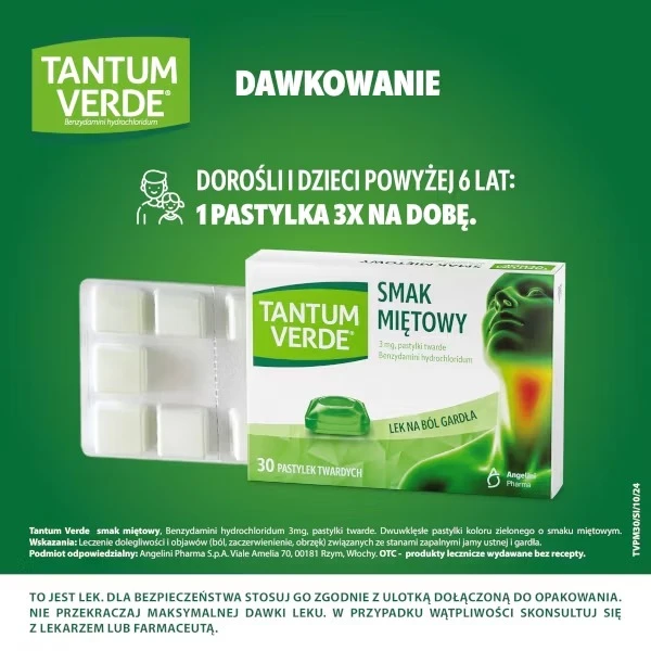 Tantum Verde 3 mg, smak miętowy, 30 pastylek twardych