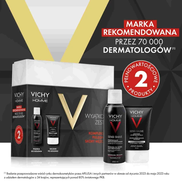 Zestaw Vichy Homme Sensi Shave, łagodna pianka do golenia przeciw podrażnieniom, 200 ml + kojący balsam po goleniu do skóry wrażliwej, 50 ml