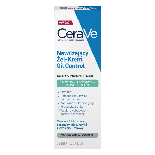 CeraVe Oil Control, nawilżający żel-krem, skóra mieszana i tłusta, 52 ml