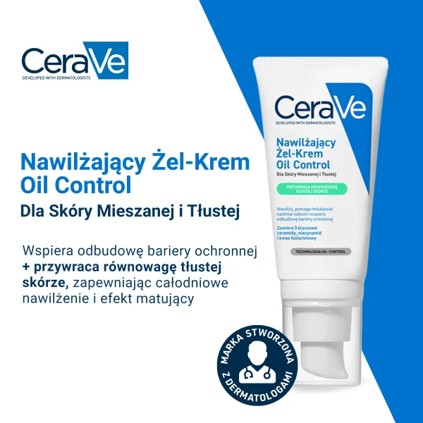 CeraVe Oil Control, nawilżający żel-krem, skóra mieszana i tłusta, 52 ml