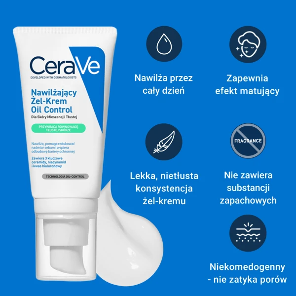 CeraVe Oil Control, nawilżający żel-krem, skóra mieszana i tłusta, 52 ml