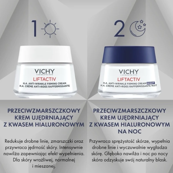 Zestaw Vichy Liftactiv Supreme, przeciwzmarszczkowy krem ujędrniający na dzień, 50 ml + przeciwzmarszczkowy krem ujędrniający na noc, 50 ml