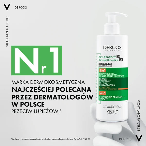 Vichy Dercos Anti Dandruff DS, szampon przeciwłupieżowy z odżywką 2w1, 390 ml