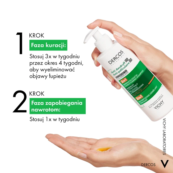 Vichy Dercos Anti Dandruff DS, szampon przeciwłupieżowy z odżywką 2w1, 390 ml