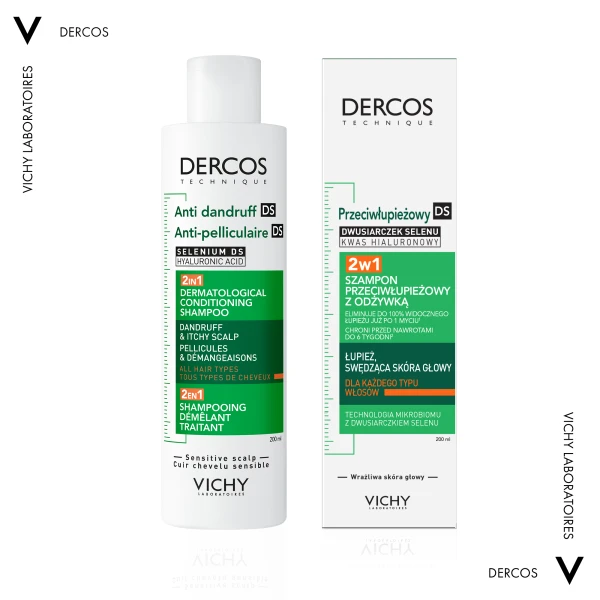 Vichy Dercos Anti Dandruff DS, szampon przeciwłupieżowy z odżywką 2w1, 200 ml