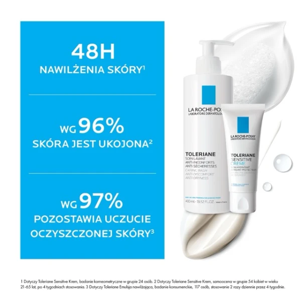 Zestaw La Roche-Posay Toleriane, łagodna emulsja oczyszczająca dla wrażliwej skóry twarzy, 400 ml + Sensitive krem nawilżający, 40 ml