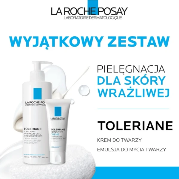 Zestaw La Roche-Posay Toleriane, łagodna emulsja oczyszczająca dla wrażliwej skóry twarzy, 400 ml + Sensitive krem nawilżający, 40 ml