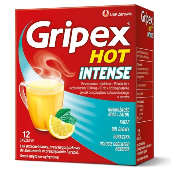 Gripex Hot Intense 1 g + 50 mg + 12,2 mg, 12 saszetek