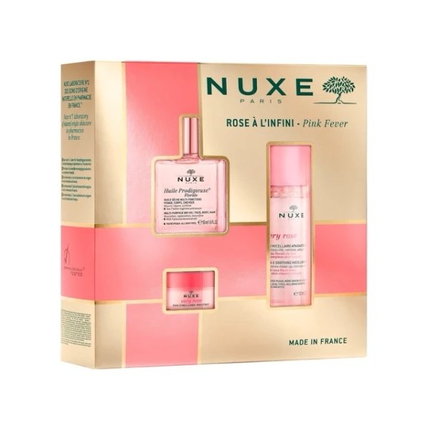 Zestaw Nuxe Bestsellery Huile Prodigieuse Florale, suchy olejek, 50 ml + łagodząca woda micelarna 3w1, 100 ml + różany balsam do ust, 15 g