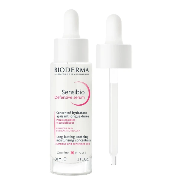 Zestaw Bioderma Sensibio, Defensive, serum, 30 ml + H2O, płyn micelarny, 500 ml + płatki kosmetyczne, 3 sztuki