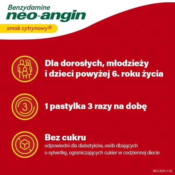 Benzydamine neo-angin 3 mg, smak cytrynowy, 20 pastylek twardych
