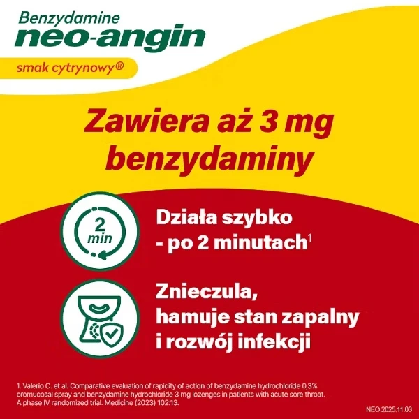 Benzydamine neo-angin 3 mg, smak cytrynowy, 20 pastylek twardych