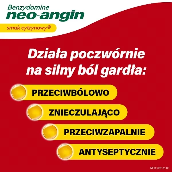 Benzydamine neo-angin 3 mg, smak cytrynowy, 20 pastylek twardych