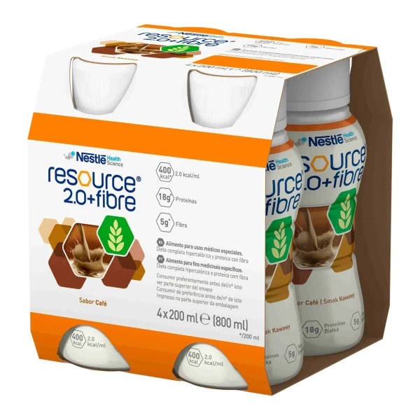 Resource 2.0 + Fibre, preparat odżywczy, smak kawowy, 4 x 200 ml