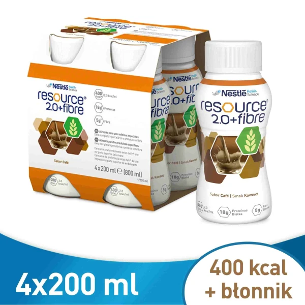 Resource 2.0 + Fibre, preparat odżywczy, smak kawowy, 4 x 200 ml