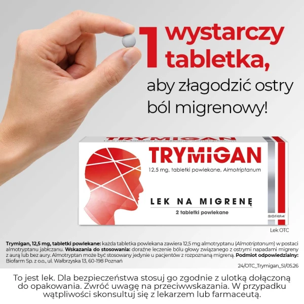 Trymigan 12,5 mg, na migrenę, 2 tabletki powlekane