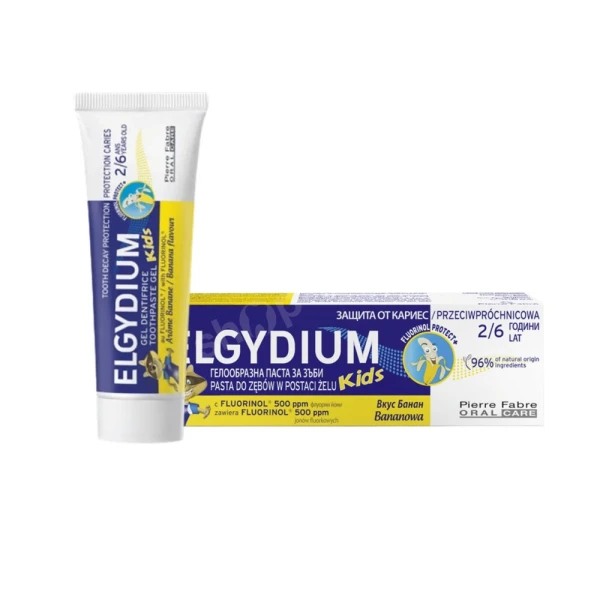 Elgydium Kids, pasta do zębów dla dzieci, 2-6 lat, smak bananowy, 50 ml