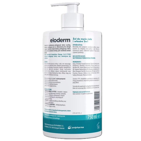 Eloderm, żel do mycia ciała i włosów 2w1, od 1 dnia życia, 750 ml