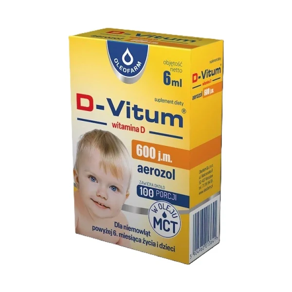D-Vitum 600 j.m., witamina D dla niemowląt powyżej 6 miesiąca, aerozol, 6 ml