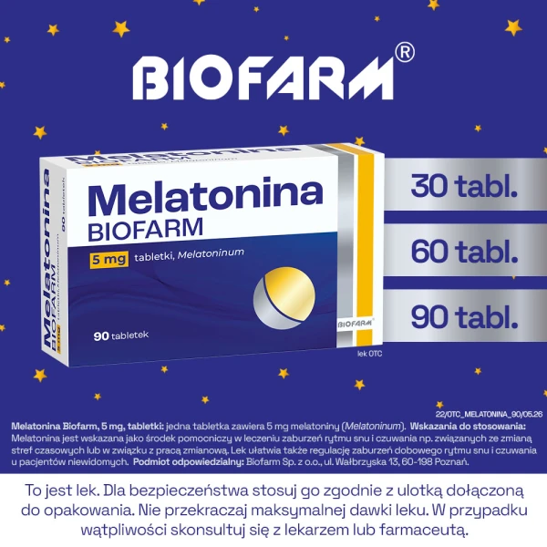 Melatonina Biofarm 5 mg, na sen, 90 tabletek