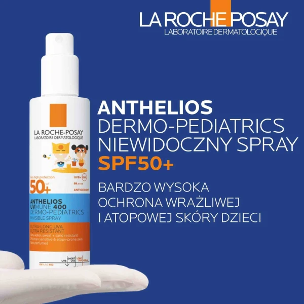 La Roche-Posay Anthelios UVMune 400 Dermo-Pediatrics, niewidoczny spray ochronny dla dzieci, SPF 50+, 200 ml