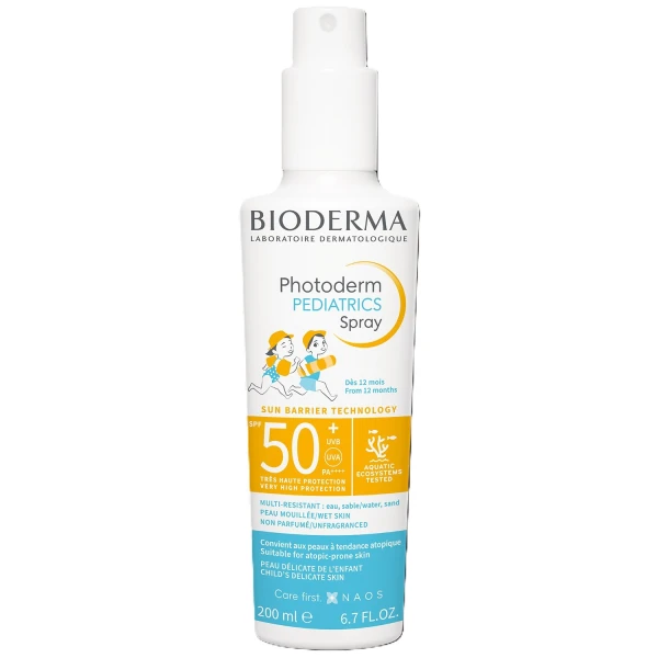 Zestaw Bioderma Codzienna Ochrona dla Twojego Dziecka, spray, od 12 miesiąca, SPF 50+, 200 ml + olejek od kąpieli, 200 ml
