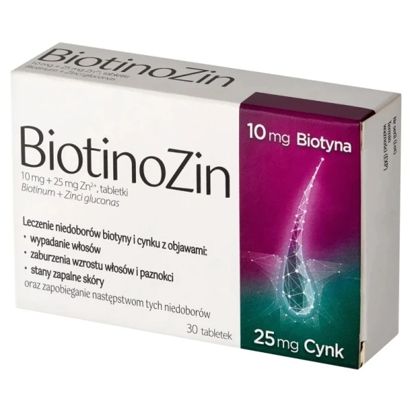 BiotinoZin, 10 mg + 25 mg Zn2+, 30 tabletek