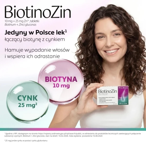 BiotinoZin, 10 mg + 25 mg Zn2+, 30 tabletek
