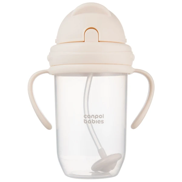 Canpol Babies, kubek niekapek z rurką i odważnikiem, kremowy, od 6 miesiąca, 270 ml