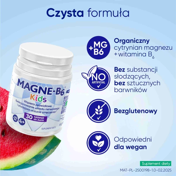 Magne B6 Kids, od 4 lat, smak arbuzowy, 30 tabletek do żucia