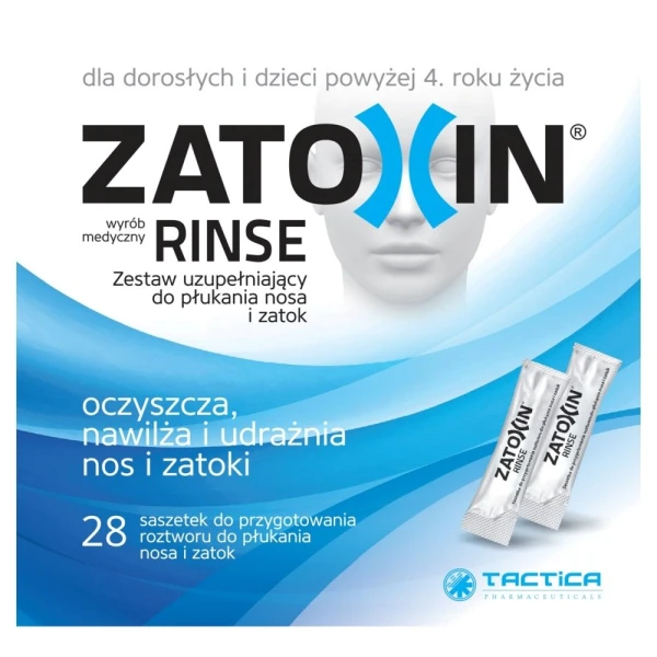 Zatoxin Rinse, zestaw uzupełniający do płukania nosa i zatok dla dorosłych i dzieci powyżej 4 roku, 3,2 g x 28 saszetek