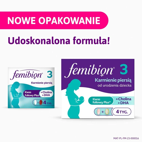 Femibion 3 Karmienie Piersią, Cholina, DHA, Kwas Foliowy Plus, 56 tabletek + 56 kapsułek