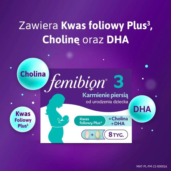 Femibion 3 Karmienie Piersią, Cholina, DHA, Kwas Foliowy Plus, 56 tabletek + 56 kapsułek