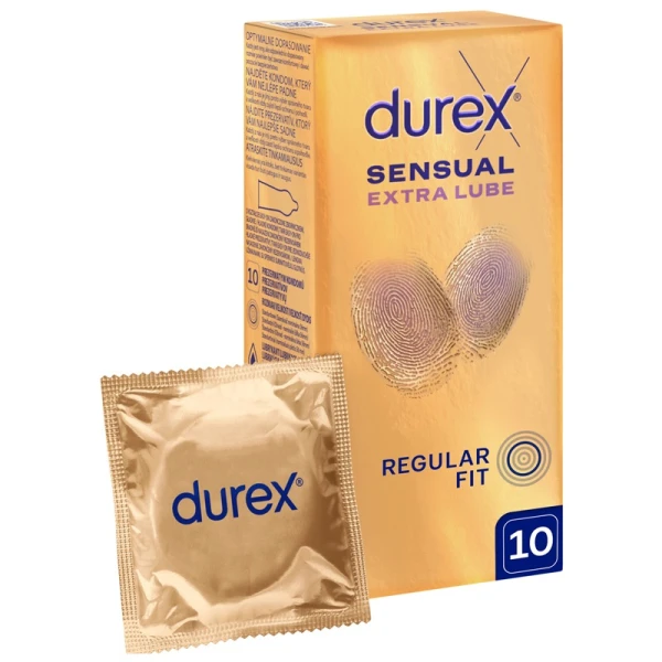 Durex Sensual Extra Lube, prezerwatywy dodatkowo nawilżane, 10 sztuk